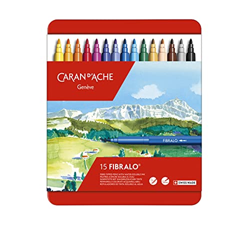 CARAN d'ACHE - FIBRALO Aquarelle Filzstifte in Metallbox - 15 Stück (Verpackung kann variieren) von Caran d'Ache