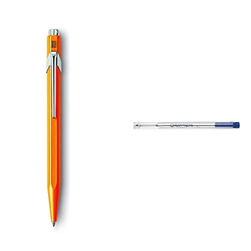 Caran d'Ache - Kugelschreiber 849 aus Metall - Fluo Orange, 1 Stück (1er Pack) & Caran d´Ache 8422.000 Tinten und Refills Goliath Patrone Blau von Caran d'Ache