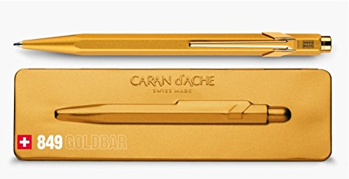 Caran d‘Ache, Kugelschreiber „849 Popline“ mit Etui, fluoreszierende Farben Metallic Gold Bar von Caran d'Ache