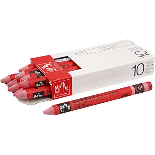 Caran d'Ache NEOCOLOR II 070 SCHARLACHROT/Scarlet (7500.070) / Pastelle 10 Stück (1er Pack)/ aus Wasservermalbarem Wachs/Für Papier Karton Glas Holz Leder Stoff Stein von Caran d'Ache