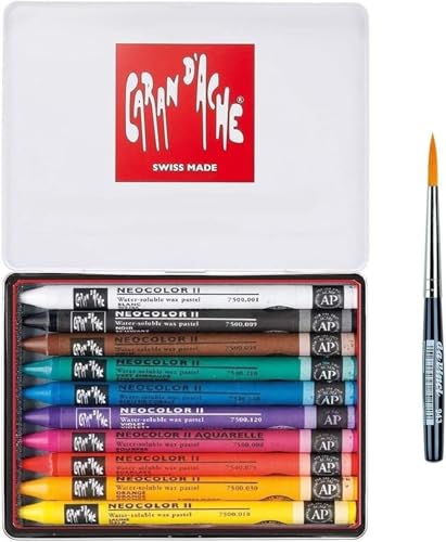 Caran d'Ache Neocolor II Aquarell-Wachsmalstifte, Aquarellstifte, 10 Stück und 1 Pinsel Caran d'Ache Neocolor II Aquarell-Wachsmalstifte, Aquarellstifte, 10 Stück und 1 Pinsel von Caran d'Ache