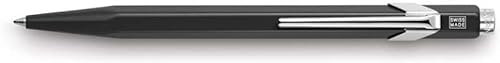 Caran d'Ache schwarzer Kugelschreiber Metal-X mit Druckmechanismus - Schriftfarbe blau - polierter Druckknopf, 1 Stück (1er Pack) von Caran d'Ache