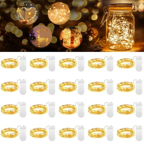 Carastek LED Mini Lichterkette mit Batterie, Warm weiß DIY kleine Lichterketten Wasserdich Batteriebetrieb LED Beleuchtung Batteriebetrieben Deko für Flasche, Urlaub,Weihnachten Deko (20 Stück) von Carastek