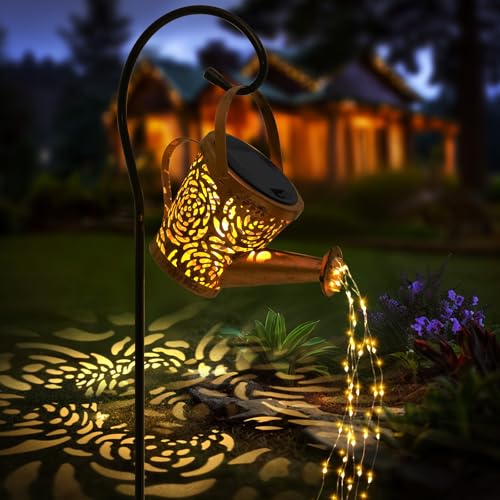 Solar Gießkanne Lichterkette Aussen, Solarlampen für Außen Garten LED Lichter,Vintage Lichterkette Aussen mit Halterung Libellen Shower Garten Leuchten Wasserdicht für Garden Terrasse Balkon (Rosen) von Carastek
