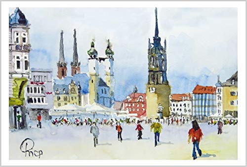 10 Grußkarten, Doppelkarten, Glückwunschkarten DIN B6 mit Kuvert - Marktplatz Halle (Saale) von Card Kunstverlag