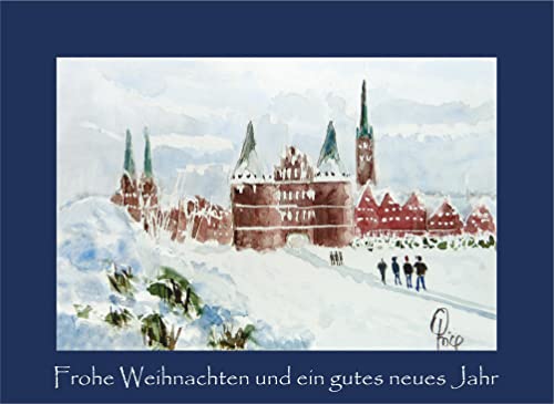 Card Kunstverlag 10 Grußkarten, Doppelkarten, Glückwunschkarten Weihnachtskarten DIN B6 mit Kuvert - Holstentor Lübeck von Card Kunstverlag