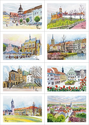 Card Kunstverlag 8 Geburtstagskarten Doppelkarten mit Kuvert DIN B6 - THÜRINGEN (Erfurt, Weimar, Eisenach) von Card Kunstverlag