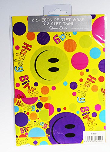 Simon Elvin Geschenkpapier mit Smiley-Gesicht, für Jungen und Mädchen, 2 Stück von Card and Party Store