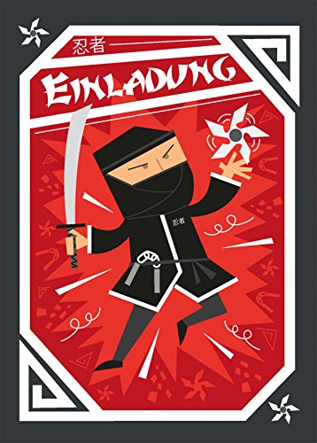 CardWheels 12 Einladungskarten Ninja zum Kindergeburtstag + 13 Aufkleber GRATIS - für Jungen und Mädchen/Karate Party Mitgebsel Geburtstagseinladungen Karten Set Einladungen Geburtstag Kinder von CardWheels