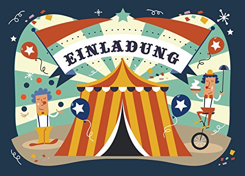 CardWheels 12 Einladungskarten Zirkus zum Kindergeburtstag + 13 Aufkleber GRATIS - für Jungen und Mädchen/Circus Zirkusparty Mitgebsel Geburtstagseinladungen Karten Einladungen Geburtstag Kinder von CardWheels