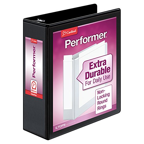 Cardinal 3-Ringbuch, 7,6 cm Performer ClearVue Binder, runde Ringe, 625 Blatt Kapazität, anpassbare ClearVue Abdeckungen, PVC-frei, schwarz (67525) von Cardinal