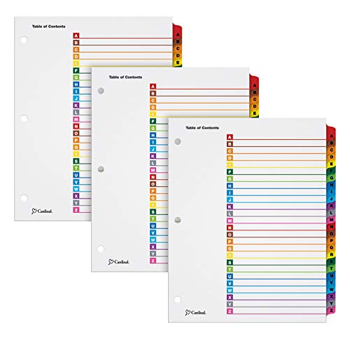 Cardinal A-Z Registerkarten für 3 Ringbücher, anpassbares Inhaltsverzeichnis mit mehrfarbigen A-Z Tabs, 3 Sets (63218) von Cardinal