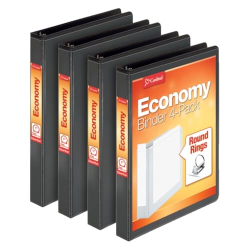 Cardinal Economy 3-Ringbuch, 2,5 cm, Präsentationsansicht, schwarz, hält 225 Blatt, antihaftbeschichtet, PVC-frei, 4 Stück (79512) von Cardinal