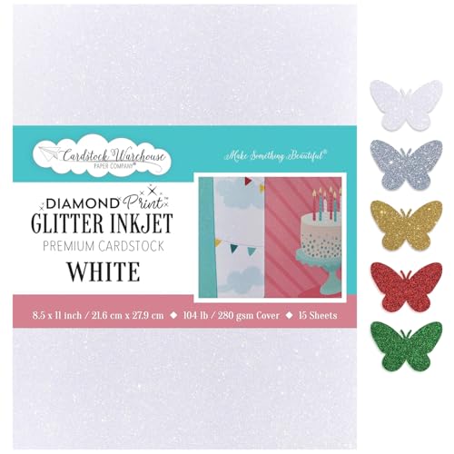 Cardstock Warehouse Diamantdruck Inkjet Glitter – Premium weißes Glitzer-Kartonpapier – 15 Blatt, 21,6 x 27,9 cm – 47,2 kg/280 g/m² für Tintenstrahldruck, Stanzen, Kartenherstellung, Handwerk und Cardstock Warehouse Diamantdruck Inkjet Glitter – Premium weißes Glitzer-Kartonpapier – 15 Blatt, 21,6 x 27,9 cm – 47,2 kg/280 g/m² für Tintenstrahldruck, Stanzen, Kartenherstellung, Handwerk und von Cardstock Warehouse Paper Company