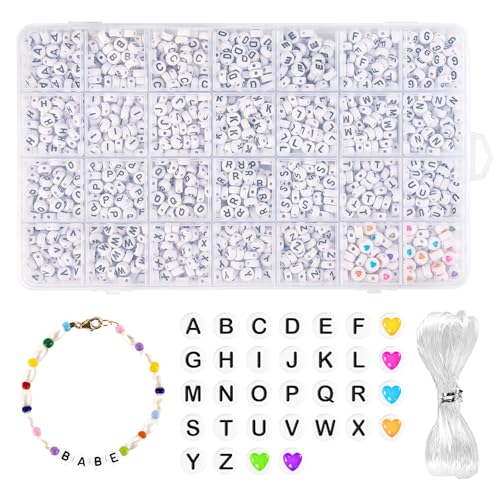 1400+ Stück Buchstabenperlen set, Perlen Buchstaben für Armbänder,Letter Beads Schwarz Weiß Bunte Herz Perlenset mit 5m Gummiband für Kinder Bracelet Freundschaftsarmbänder Haarband Schmuck Basteln 1400+ Stück Buchstabenperlen set, Perlen Buchstaben für Armbänder,Letter Beads Schwarz Weiß Bunte Herz Perlenset mit 5m Gummiband für Kinder Bracelet Freundschaftsarmbänder Haarband Schmuck Basteln von Carehabi
