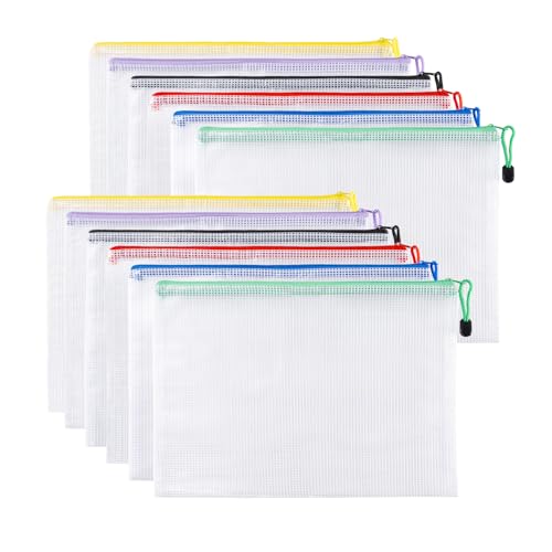 Carehabi 12 Pcs Dokumententasche mit Reißverschluss A4, Wasserdichte Document Case, Mesh Beutel mit Reißverschluss, Datei Zipper Tasche Mesh Kunststoff Reißverschlusstasche für Dokumente, Kosmetika, R Carehabi 12 Pcs Dokumententasche mit Reißverschluss A4, Wasserdichte Document Case, Mesh Beutel mit Reißverschluss, Datei Zipper Tasche Mesh Kunststoff Reißverschlusstasche für Dokumente, Kosmetika, R von Carehabi