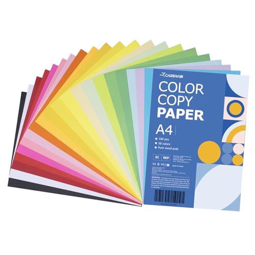 Carehabi 20 Farben A4 80gsm,100 Blatt Buntpapier, Färbigen Kopierpapier Papier, Kopierpapier Papier, Färbige Buntes Papier für DIY Basteln Gestalten Dekorieren Kunsthandwerk von Carehabi