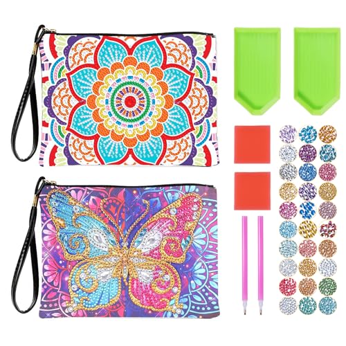 Carehabi Diamond Painting Kosmetiktasche, 2 Stück DIY Diamant Malerei Tasche mit Strasssteinen, Handgelenktasche für Damen, Make-up Tasche für Reisen Alltag, Mandala und Schmetterling Design Carehabi Diamond Painting Kosmetiktasche, 2 Stück DIY Diamant Malerei Tasche mit Strasssteinen, Handgelenktasche für Damen, Make-up Tasche für Reisen Alltag, Mandala und Schmetterling Design von Carehabi