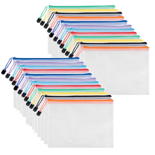 Carehabi Dokumententasche A5, 24 Stück Dokumententaschen mit Reißverschluss, Datei Zipper Tasche Mesh Kunststoff Reißverschlusstasche für Dokumente, Kosmetik von Carehabi