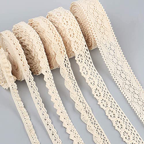 Spitzenband Vintage Spitze-Borten 30M Baumwolle Dekoband Spitze Zierband Spitzenstoff Spitzenborte Geschenkband für Hochzeit Deko DIY-Handwerk, Spitzenband-6 Rollen, Beige von Carehabi