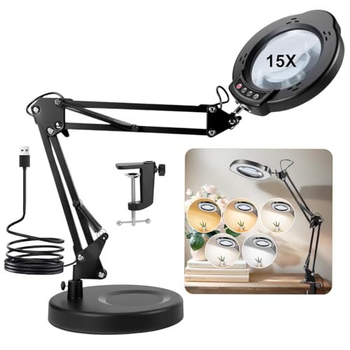 Lupe mit Licht und Ständer 15X Leselupe mit Licht für Senioren Groß LED Lupenleuchte mit Klemme Lupenlampe mit 5 Farbmodi Dimmbare Diamond Painting Zubehör für Lesen Basteln Juweliere Modellbau Lupe mit Licht und Ständer 15X Leselupe mit Licht für Senioren Groß LED Lupenleuchte mit Klemme Lupenlampe mit 5 Farbmodi Dimmbare Diamond Painting Zubehör für Lesen Basteln Juweliere Modellbau von Carehabi