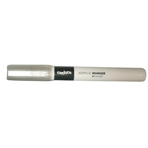 CARIOCA Plus Acryl-Marker auf Wasserbasis 2 mm – Set mit 6 Filzstiften für alle Oberflächen – mittlere Spitze – sonnen- und wasserbeständig (Silber) von Carioca