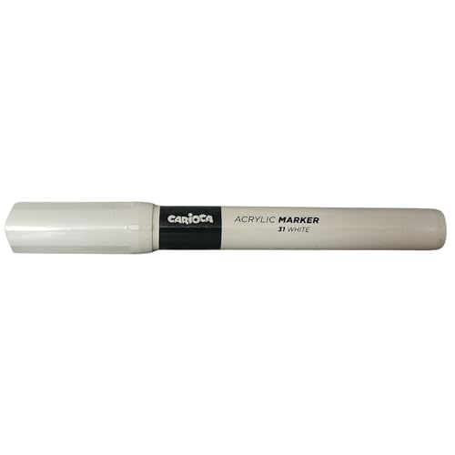 CARIOCA Plus Acryl-Marker auf Wasserbasis 2 mm – Set mit 6 Filzstiften für alle Oberflächen – mittlere Spitze – sonnen- und wasserfest (weiß) von Carioca
