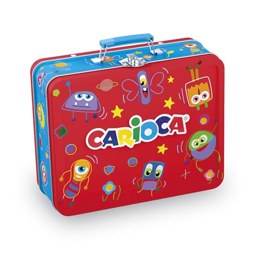 Carioca Color Box | waschbare Filzstifte für Kinder, rote Blechdose, Set mit feiner und großer Spitze mit Malalbum, 100 Filzstifte von Carioca