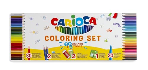 Carioca Coloring Set mit 65 Stück I 30 Filzstifte Joy und 30 Buntstifte Tita mit 2 HB-Graphitstiften, 2 Radiergummis und Spitzer mit Behälter Carioca Coloring Set mit 65 Stück I 30 Filzstifte Joy und 30 Buntstifte Tita mit 2 HB-Graphitstiften, 2 Radiergummis und Spitzer mit Behälter von Carioca