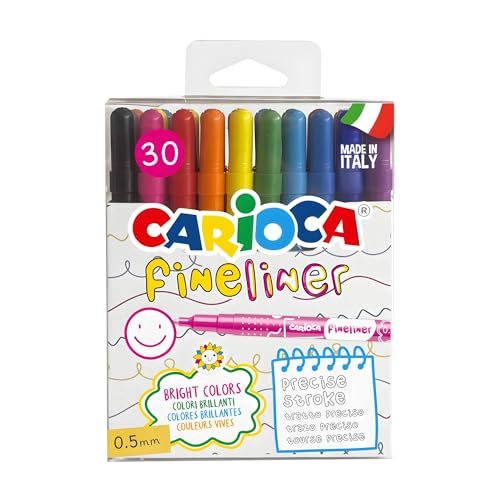 Carioca Fineliner | Box mit 30 Finelinern in verschiedenen Farben | präzise Spitze 0,5 mm | Made in Italy mit hellen Farben | 30 Stück Carioca Fineliner | Box mit 30 Finelinern in verschiedenen Farben | präzise Spitze 0,5 mm | Made in Italy mit hellen Farben | 30 Stück von Carioca