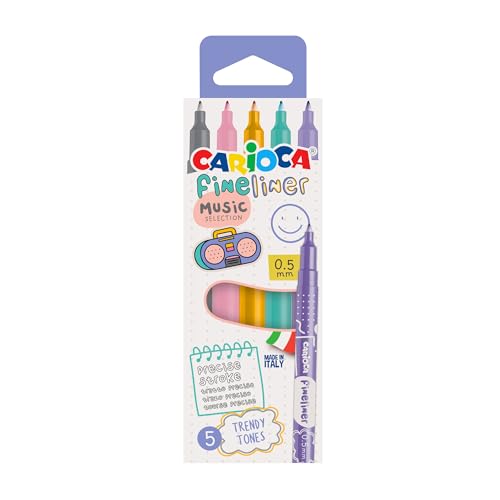 Carioca Fineliner Modell Music | Box mit 5 Pastelltönen | präzise Spitze 0,5 mm | Made in Italy mit hellen Farben | 5 Stück Carioca Fineliner Modell Music | Box mit 5 Pastelltönen | präzise Spitze 0,5 mm | Made in Italy mit hellen Farben | 5 Stück von Carioca