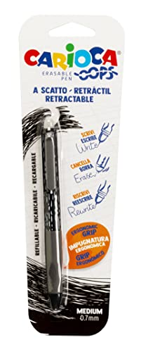 Carioca OOPS Radierbarer Kugelschreiber mit wärmeempfindlicher Tinte, 1 Kugelschreiber, ideal zum Schreiben, Radieren, Neuschreiben, Radiergummi, 0,7 mm, Schwarz Carioca OOPS Radierbarer Kugelschreiber mit wärmeempfindlicher Tinte, 1 Kugelschreiber, ideal zum Schreiben, Radieren, Neuschreiben, Radiergummi, 0,7 mm, Schwarz von Carioca