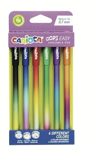 Carioca Oops Easy Radierbare Kugelschreiber, verschiedene Farben, Packung mit 6 löschbaren Kugelschreibern mit thermosensitiver Tinte, Farbverlauf, Spitze Ø 0,7 mm, 6 Stück Carioca Oops Easy Radierbare Kugelschreiber, verschiedene Farben, Packung mit 6 löschbaren Kugelschreibern mit thermosensitiver Tinte, Farbverlauf, Spitze Ø 0,7 mm, 6 Stück von Carioca
