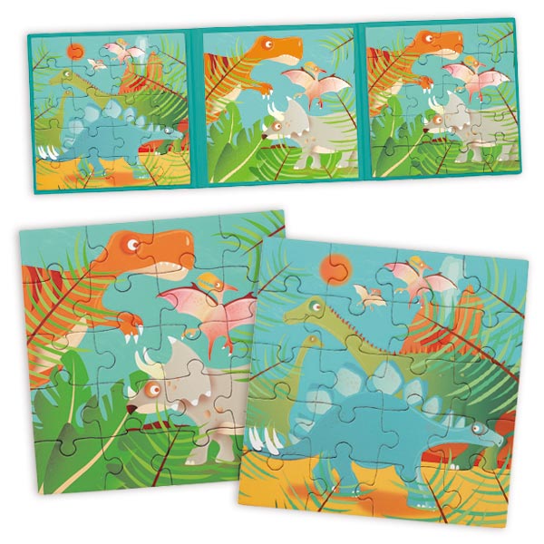 Magnet-Puzzle-Buch Dinosaurier, 2 Puzzles, 16,5cm x 16,5cm von Carletto