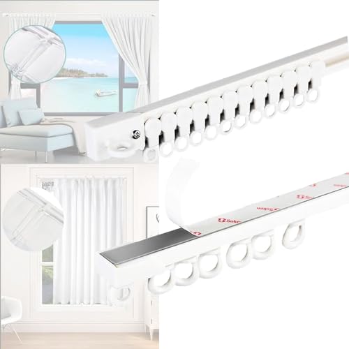 40-300cm Selbstklebende Vorhangschiene for Decke oder Wand, Gardinenstange ohne Bohren, Schrauben oder Werkzeug, für Vorhangschiene Etagenbett Erkerfenster Raumteiler(Wandmontage,80cm) von Carlong