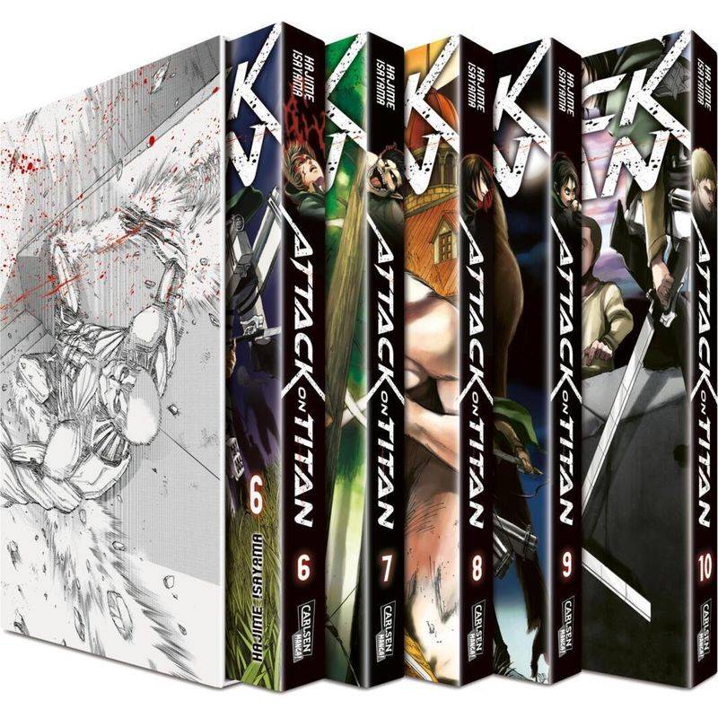 Attack On Titan, Bände 6-10 Im Sammelschuber Mit Extra.Bd.6-10 - Hajime Isayama, Kartoniert (TB) von Carlsen Manga
