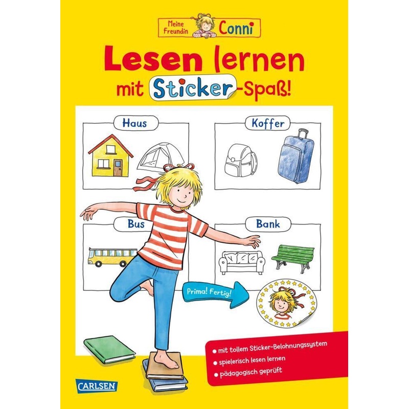 Conni Gelbe Reihe (Beschäftigungsbuch): Lesen Lernen Mit Sticker-Spaß - Hanna Sörensen, Kartoniert (TB) von Carlsen
