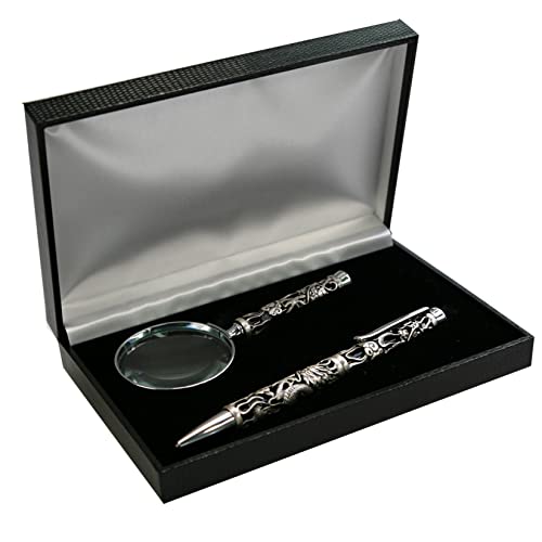 CARMANI - Handlupe und Kugelschreiber mit 3D Metall Drachenmuster in Geschenkbox CARMANI - Handlupe und Kugelschreiber mit 3D Metall Drachenmuster in Geschenkbox von Carmani