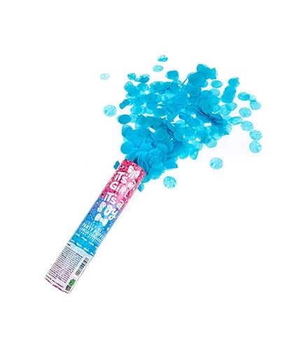 Blue confetti air-compressed party popper, approx. 20cm in h, on display von Carnival Toys