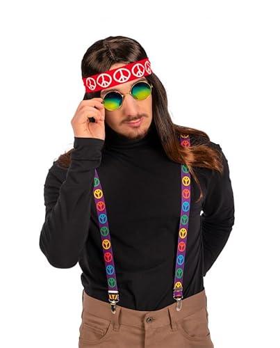 Set hippie (occhiali, bretelle, fascia per capelli) in busta su cartoncino von Carnival Toys