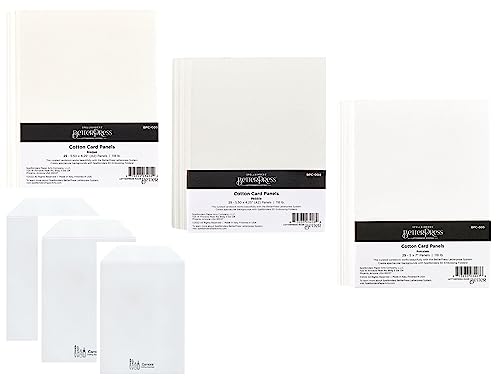 Spellbinders BetterPress A2 Cotton Card Panels, Bundle of (3) 25 Packs in Bisque (Natural White), Pebble (Grey) and Porcelain(Brilliant White), 75 Total Panels + 3 Carnora Storage Pockets von Carnora