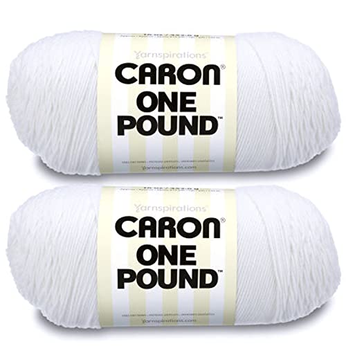 Caron One Pound White Garn – 2 Packungen mit 454 g – Acryl – 4 Medium (Kamm) – 800 Meter – Stricken/Häkeln von Caron