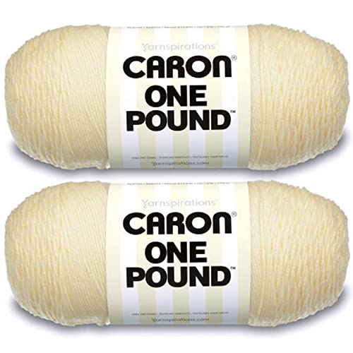 Caron Cremefarbenes Garn mit einem Pfund – 2 Packungen mit 454 g – Acryl – 4 Medium (Kammgarn) – 800 Meter – Stricken/Häkeln von Caron