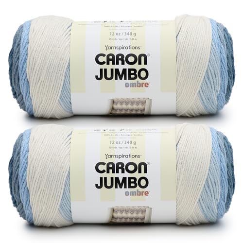 Caron Car Jumbo Ombré-Jeans-Garn, verblasst, 340 g, 100% Acryl, Nr. 4 Kammgarn, Größe M, 500 m, Stricken/Häkeln, 2 Stück von Caron