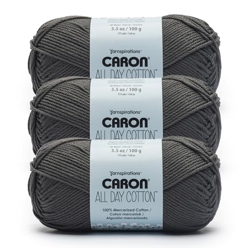 Caron Ganztägige Baumwolle, 100% merzerisiertes Baumwollgarn, 170 m, Grau, 3 Stück Caron Ganztägige Baumwolle, 100% merzerisiertes Baumwollgarn, 170 m, Grau, 3 Stück von Caron