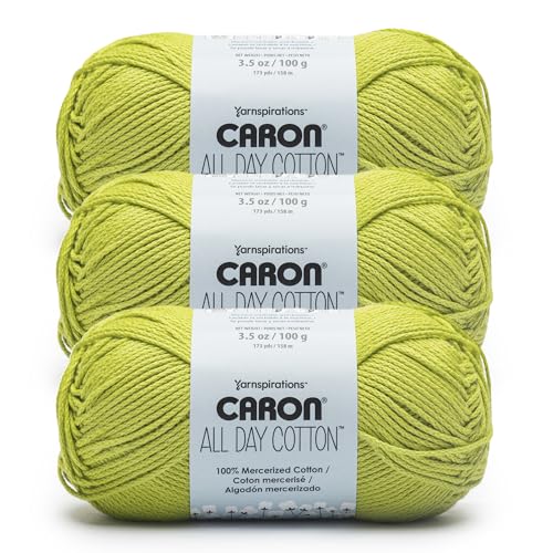 Caron Ganztägige Baumwolle, 100% merzerisiertes Baumwollgarn, 170 m, Kiwi-Baumwolle, 3 Stück von Caron