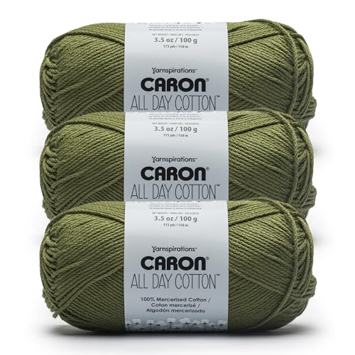 Caron Ganztägige Baumwolle, 100% merzerisiertes Baumwollgarn, 170 m, Moos, 3 Stück von Caron
