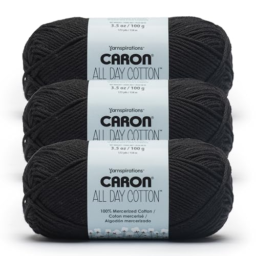 Caron Ganztägige Baumwolle, 100% merzerisiertes Baumwollgarn, 170 m, Schwarz, 3 Stück Caron Ganztägige Baumwolle, 100% merzerisiertes Baumwollgarn, 170 m, Schwarz, 3 Stück von Caron