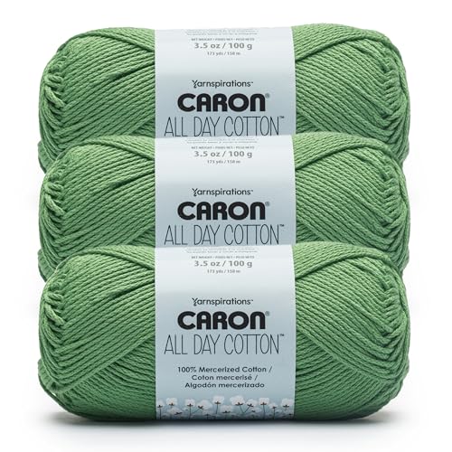 Caron Ganztägige Baumwolle, 100% merzerisiertes Baumwollgarn, 170 m, grasgrün, 3 Stück von Caron