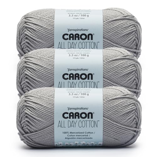 Caron Ganztägige Baumwolle, 3 Stück, 100% merzerisiertes Baumwollgarn, 173 m, 100% hellgrau von Caron